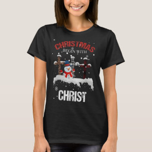 Camiseta O Natal Começa Com O Cristo Xmas Snowman Feio Chr