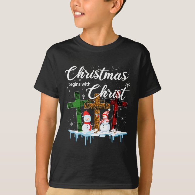 Camiseta O Natal Começa Com Presentes De Xmas De Cristo (Frente)