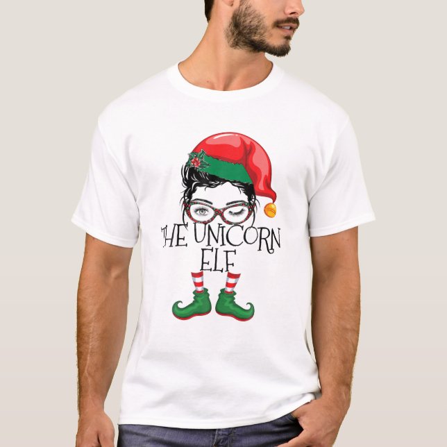 Camiseta O Natal da Família Correspondente do Elf do Unicór (Frente)