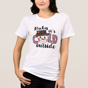Camiseta O Natal Diz Girly Pink Glitter Name Snowman