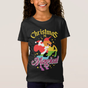 Camiseta O Natal é Mágico Papai Noel Cavalgando Unicórnio E