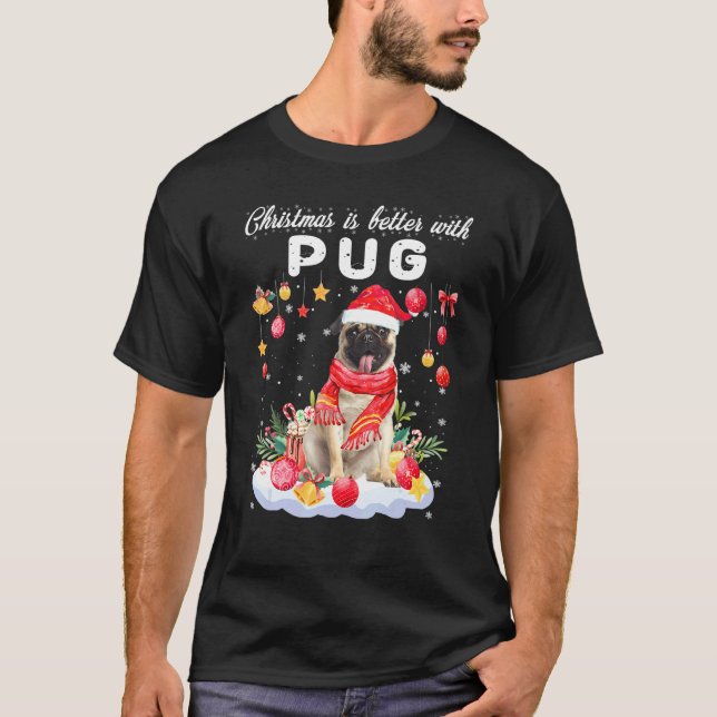 Camiseta O Natal é Melhor Com Pug Cachorro Engraçado (Frente)
