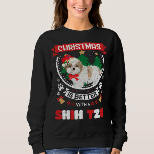 Camiseta O Natal É Melhor Com Uma Árvore De Natal Shih Tzu