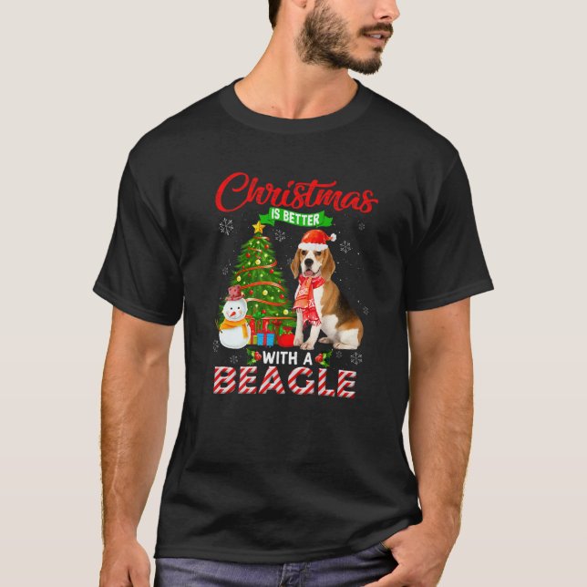 Camiseta O Natal É Melhor Com Uma Luz De Beagle Santa Hat (Frente)