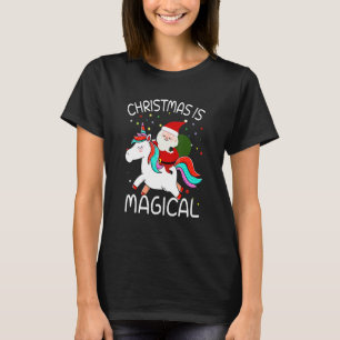 Camiseta O Natal É O Pai Natal Mágico Andando no Unicórnio