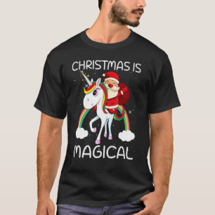 Camiseta O Natal É O Pai Natal Mágico Andando no Unicórnio