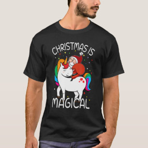 Camiseta O Natal É O Papai Noel Mágico Andando No Unicórnio