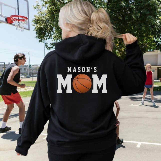 Camiseta O nome do filho da mãe de basquete é preto (Basketball Mom Kid's Name Parent Black Hoodie
)