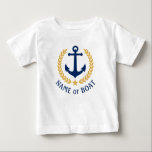 Camiseta O nome do seu barco Anchor Dourado Laurel deixa es<br><div class="desc">Uma âncora de barco náutica,  folhas de ouro e uma estrela dourada com e seu nome personalizado ou nome de barco em uma camiseta branca bebê. Várias cores para escolher. Faz um presente de excelente.</div>