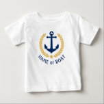 Camiseta O nome do seu barco Anchor Dourado Laurel deixa es<br><div class="desc">Uma âncora de barco náutica,  folhas de ouro e uma estrela dourada com e seu nome personalizado ou nome de barco em uma camiseta branca bebê. Várias cores para escolher. Faz um presente de excelente.</div>