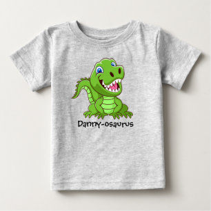 Camiseta O nome do seu filho Feliz Bebê T-Rex Dinossauro