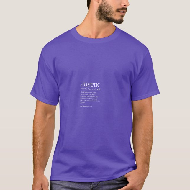 Camiseta O Nome É Justin Funny Gift Adult Definition (Frente)