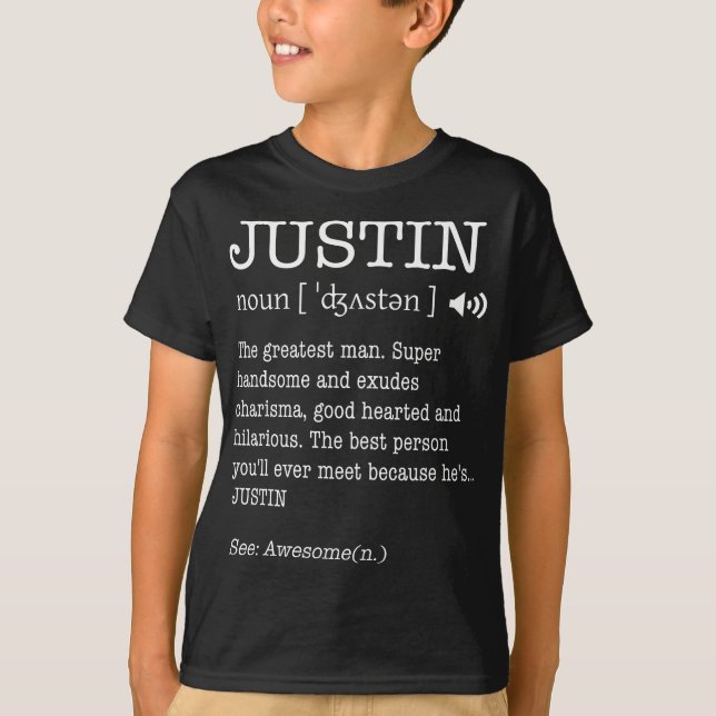 Camiseta O Nome É Justin Funny Men Definition Personalize (Frente)