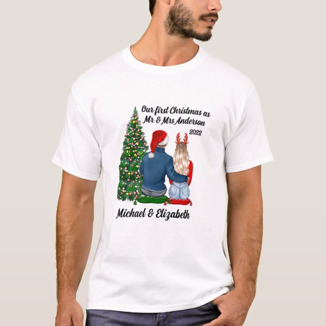 Camiseta O nosso primeiro Natal como Casal casado (Frente)