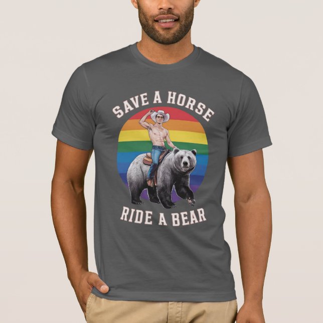 Camiseta O Orgulho De Urso gay salva um Urso Cavalo (Frente)