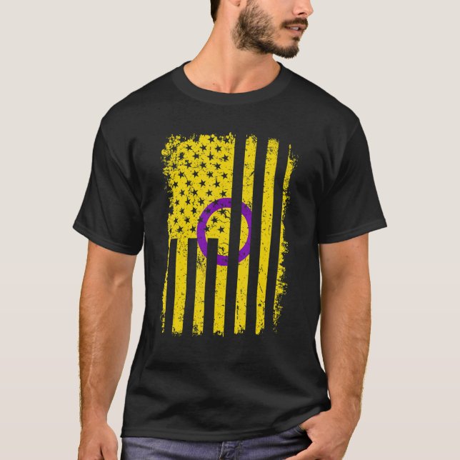 Camiseta O Orgulho Intersexual Que Nós, Bandeira Americana, (Frente)