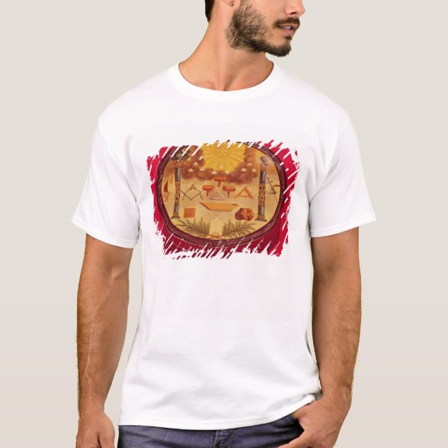 Camiseta O Oval pintou a caixa, com símbolos da maçonaria (Frente)