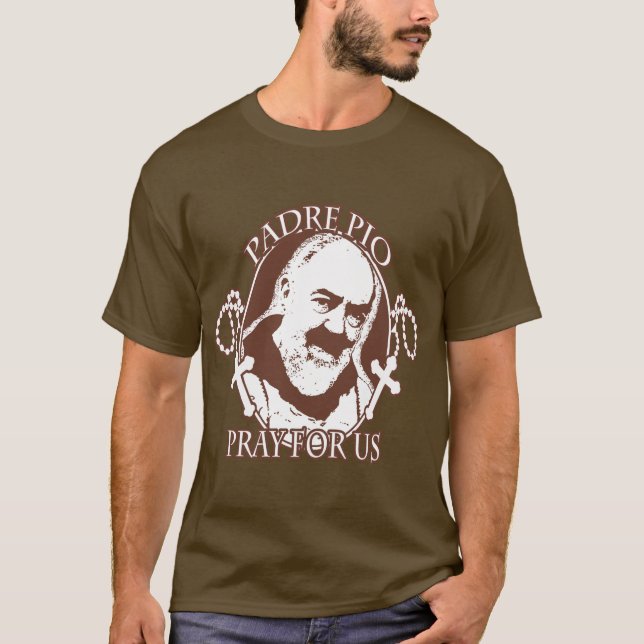 CAMISETA O PADRE PIO PRAY PARA E.U. POR EKLEKTIX (Frente)