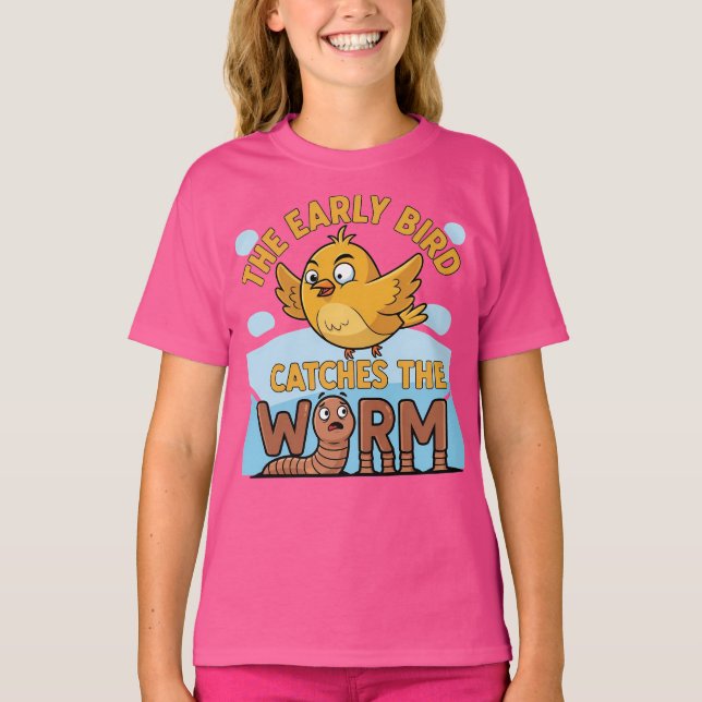 Camiseta O Pássaro Cedo Pega a Minhoca Engraçado (Frente)