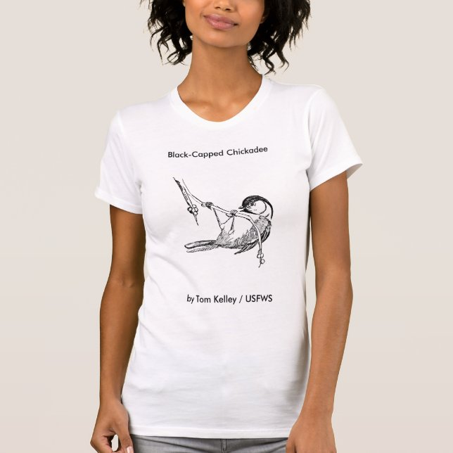 Camiseta O pássaro/Preto-Tampou o Chickadee, Ch (Frente)