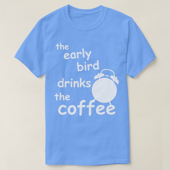 Camiseta o pássaro primitivo bebe o café (Frente do Design)