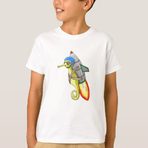 Camiseta O passeio de jetpack do cavalo-marinho amarelo