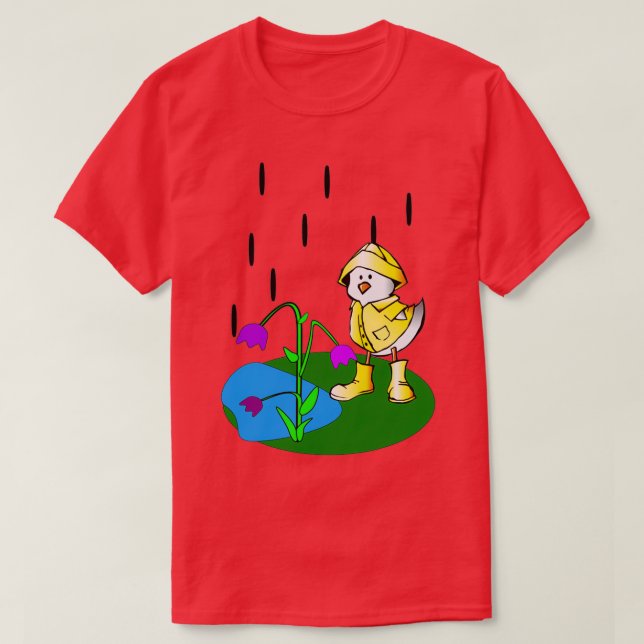 Camiseta o pato que veste uma capa de chuva (Frente do Design)