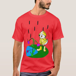 Camiseta o pato que veste uma capa de chuva