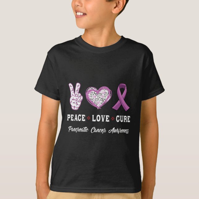 Camiseta O Peace Love cura a consciência do Câncer de pâncr (Frente)