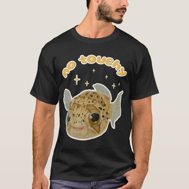 Camiseta O peixe porco-espinho Popcorn diz Não Tocar (Frente)