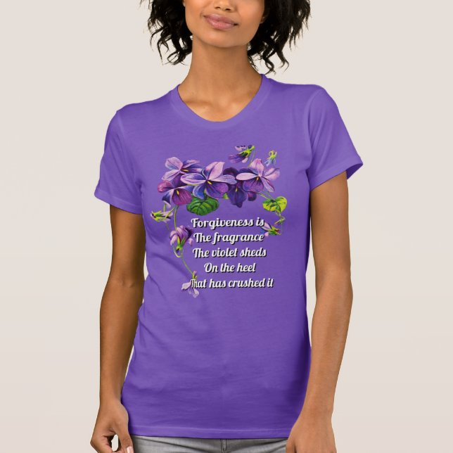 Camiseta O perdão é a fragrância das folhas violetas (Frente)