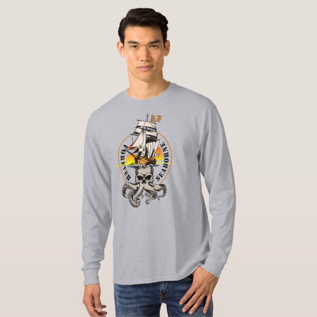 Camiseta O Pirato de Seaborne (Texto BLK) | Homens de Long  (Frente Completa)