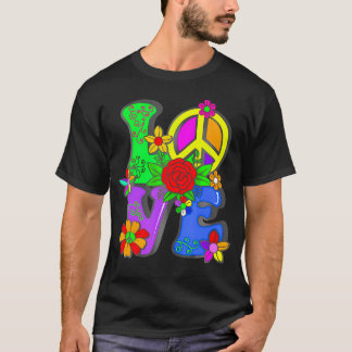 Camiseta O poderoso florescente dos anos 70, Hippy Groovy L