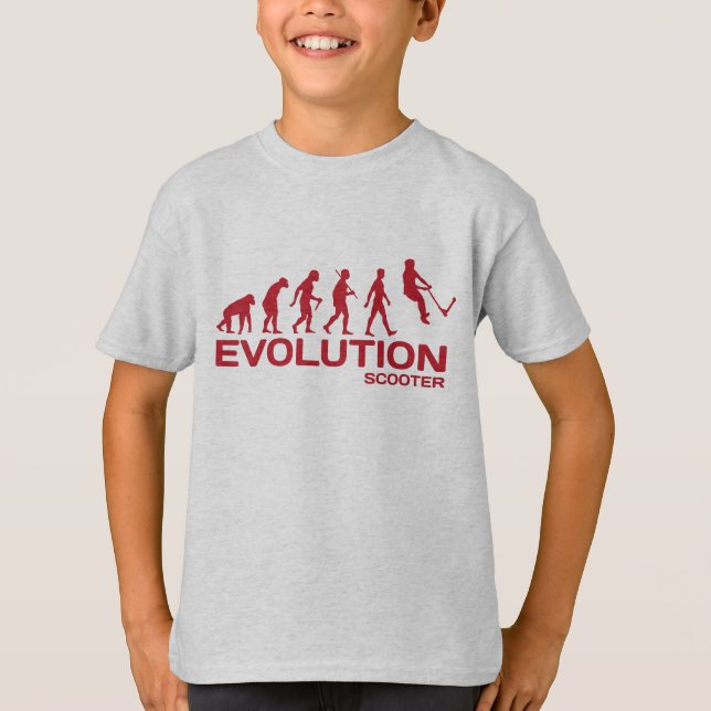Camiseta O pontapé da EVOLUÇÃO do PATINETE do conluio scoot (Frente)