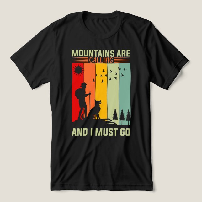 Camiseta O pôr do sol Hiker Dog Mountain está Chamando (Design frontal)