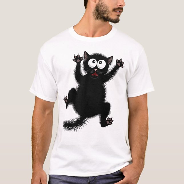 Camiseta O preto bonito engraçado Scared o gato dos (Frente)