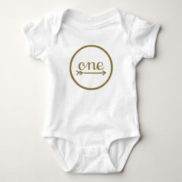 Camiseta O primeiro aniversário do bebê Dourado da seta uma