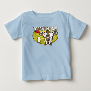 Camiseta O primeiro aniversario do garoto hoje sou um!Vaca