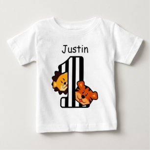 Camiseta O primeiro aniversario LISTRA o bebê de um ano A6