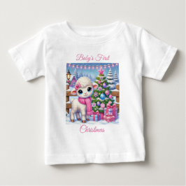Camiseta O Primeiro Natal da Baby Girl Lamb