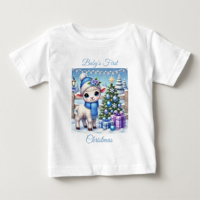 Camiseta O Primeiro Natal do Baby Boy Lamb (Frente)