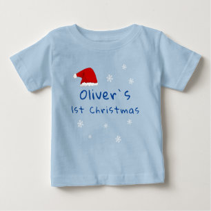 Camiseta O Primeiro Natal do Papai Noel Floco de Neve Azul