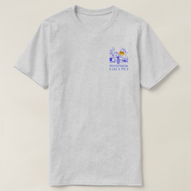 Camiseta O procrastinante como um profissional (azul) (Frente do Design)