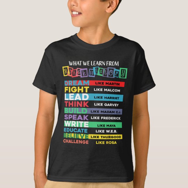 Camiseta O que aprendemos com a história negra afro-america (Frente)