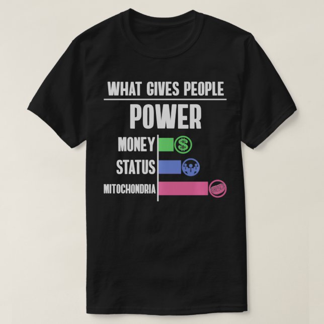 Camiseta O que dá à pessoas poder status mitocôndria (Frente do Design)