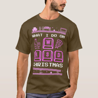 Camiseta O Que Eu Faço No Natal Jogando Jogos Pizza Wine