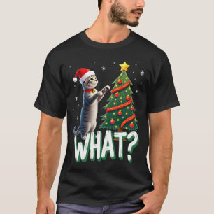Camiseta O que Gato Engraçado Empurra Árvore de Natal Sobre