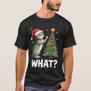 Camiseta O que Gato Engraçado Empurrando Árvore de Natal So