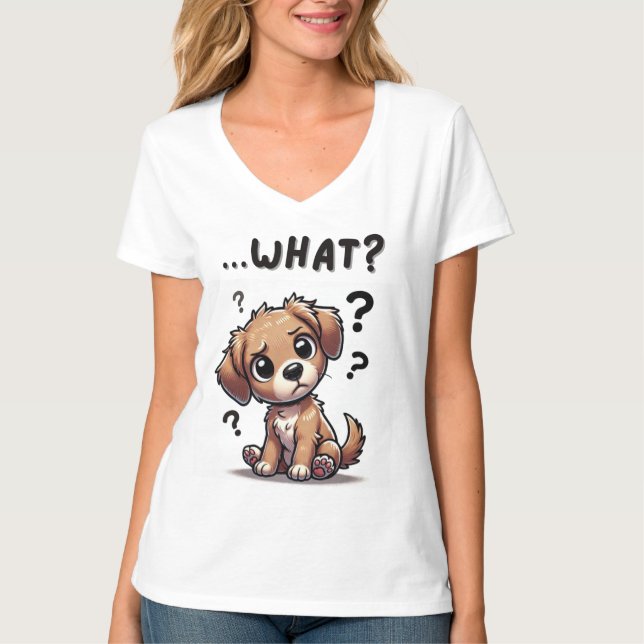 Camiseta "...o quê?" Puppy com cartoon confundida (Frente)