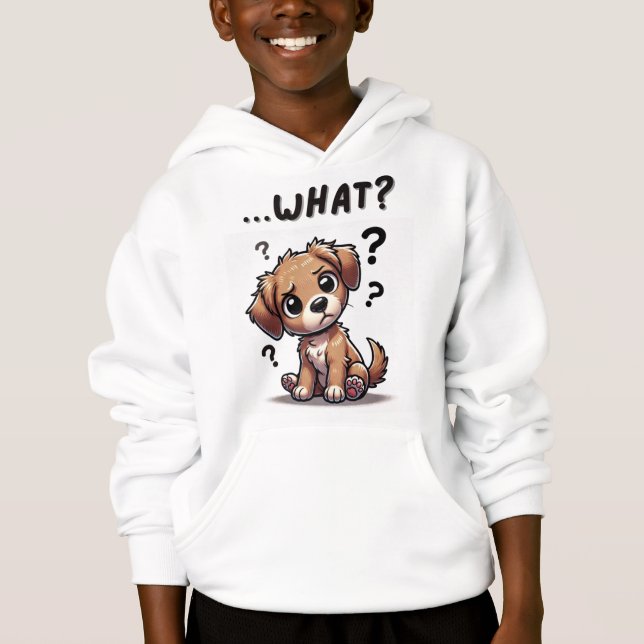 Camiseta "...o quê?" Puppy com cartoon confundida (Frente)
